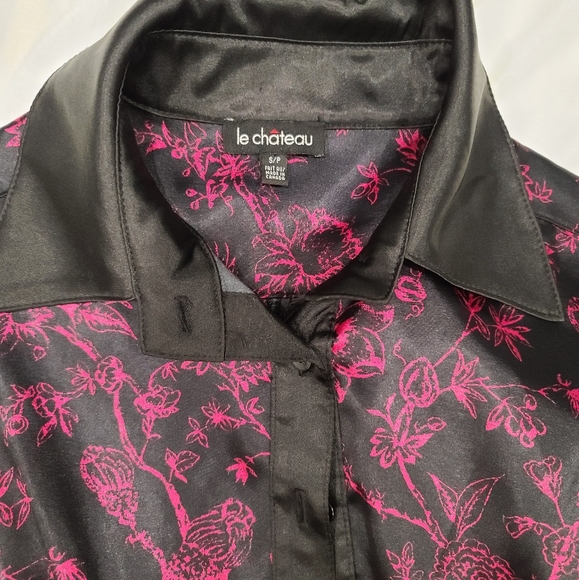 Le Château short sleeved button up full length satin dress - Picture 3 of 8